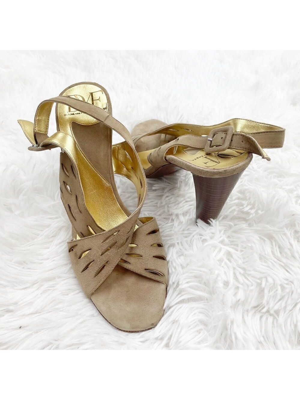 Diane Von Furstenberg Lasercut Criss Cross Suede Heeled Sandals